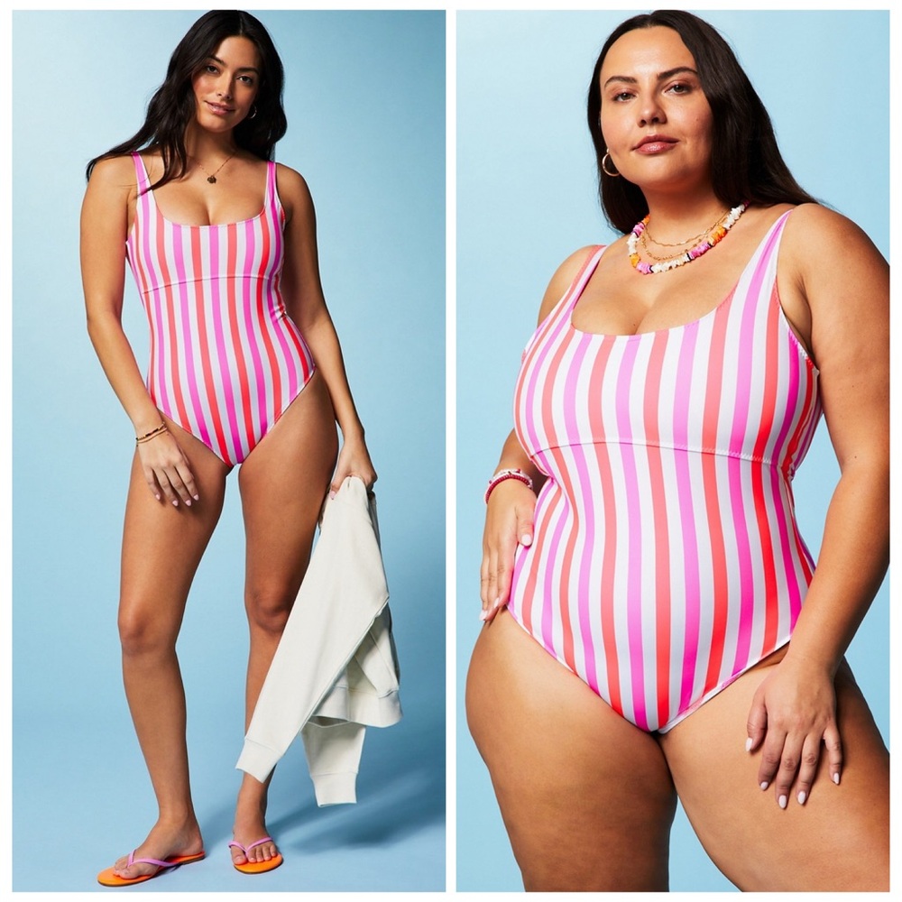 FABLETICS NEW XXL 1X Sunset Scoop One-Piece Swimsuit in Neon Candy Stripe NWOT